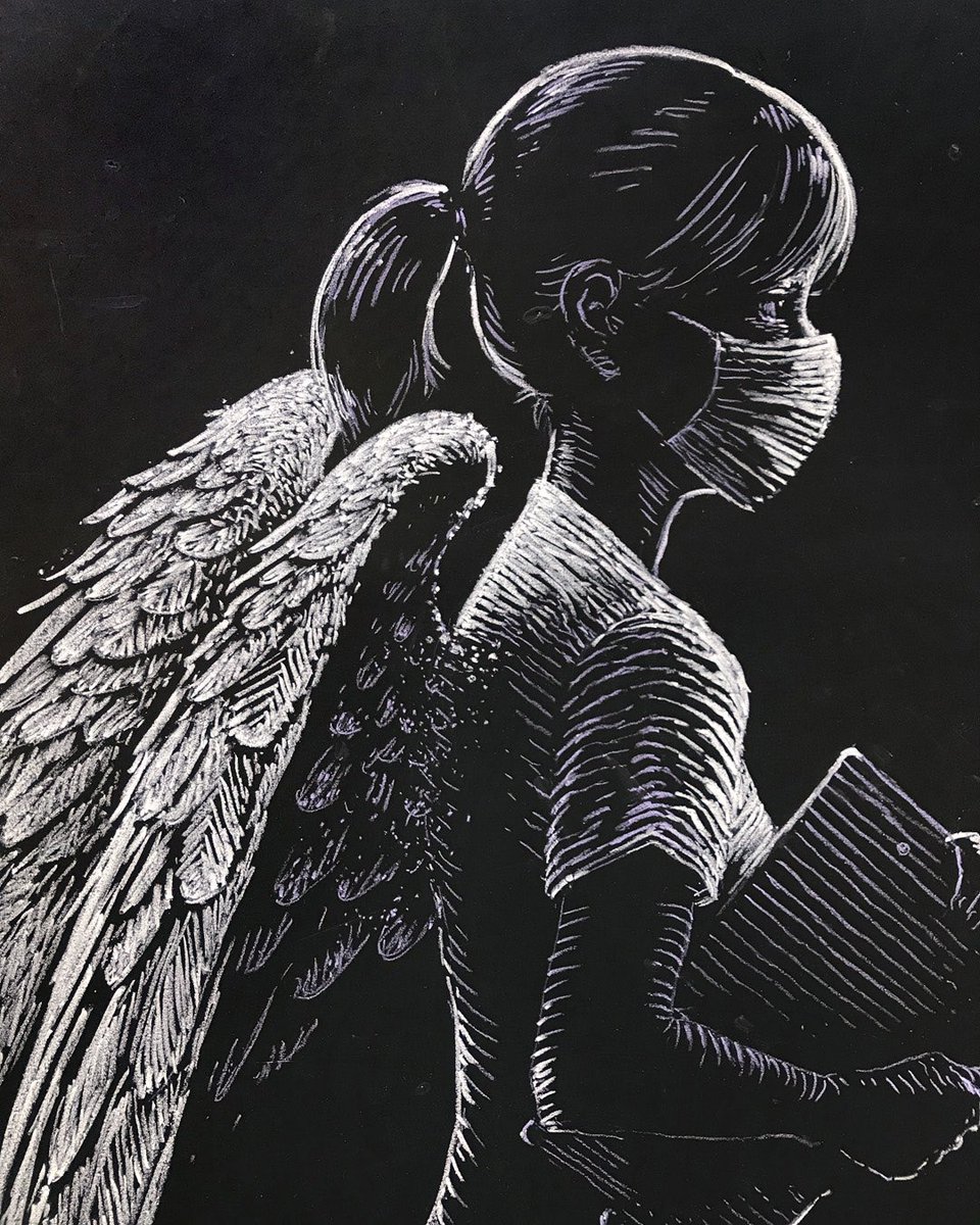 黒板当番 Twitterissa マスクをした天使に感謝を込めて 黒板イラストを描くためのスケッチ 描きたいイメージはひと月前からあったのに こんなスケッチを重ねつつも なぜだか黒板に向かって描き始めるまでに時間がかかりました マスク 看護師 白衣の天使