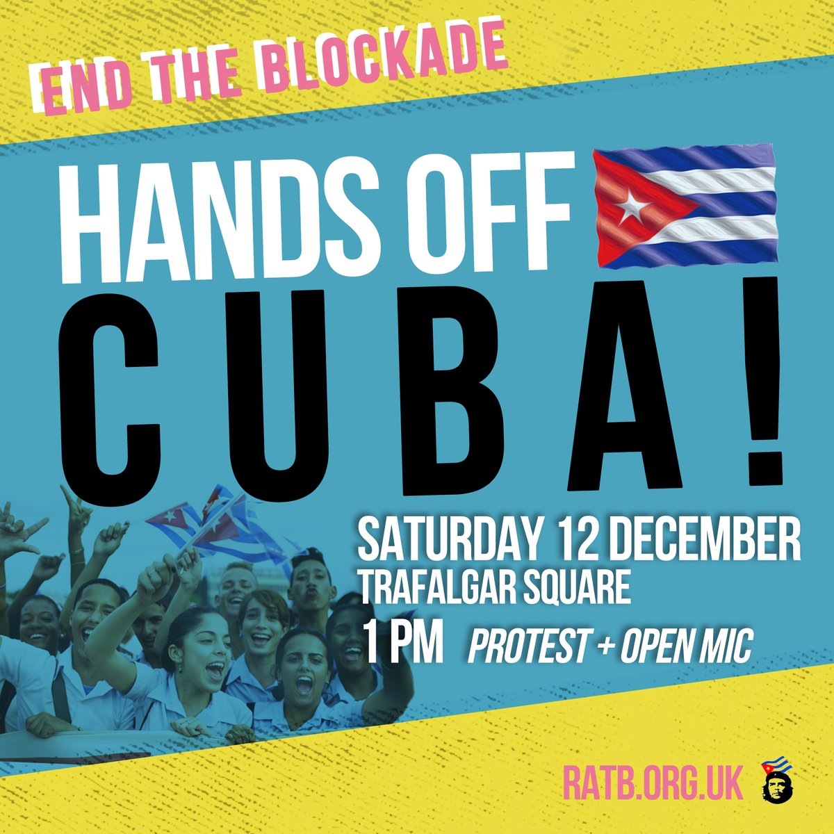 FrfiSoas's tweet photo. This Saturday we'll be joining @RATBCUBA's protest against the US blockade of Cuba and imperialist attacks on the socialist revolution. 1pm at Trafalgar Square.
Facebook event: https://t.co/v6MiszpjKi
#VivaCuba #unblockcuba #endusblockade https://t.co/ghNlOUM68t