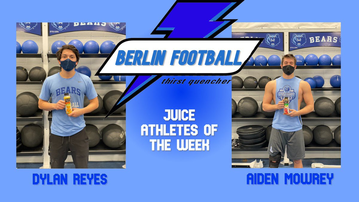 Berlin_Bears_FB's tweet photo. Congratulations to our Juice Athletes of the Week! Dylan and Aiden worked hard this week and got better every day. Keep bringing the Juice! #Local3140 https://t.co/36Gf445F7B