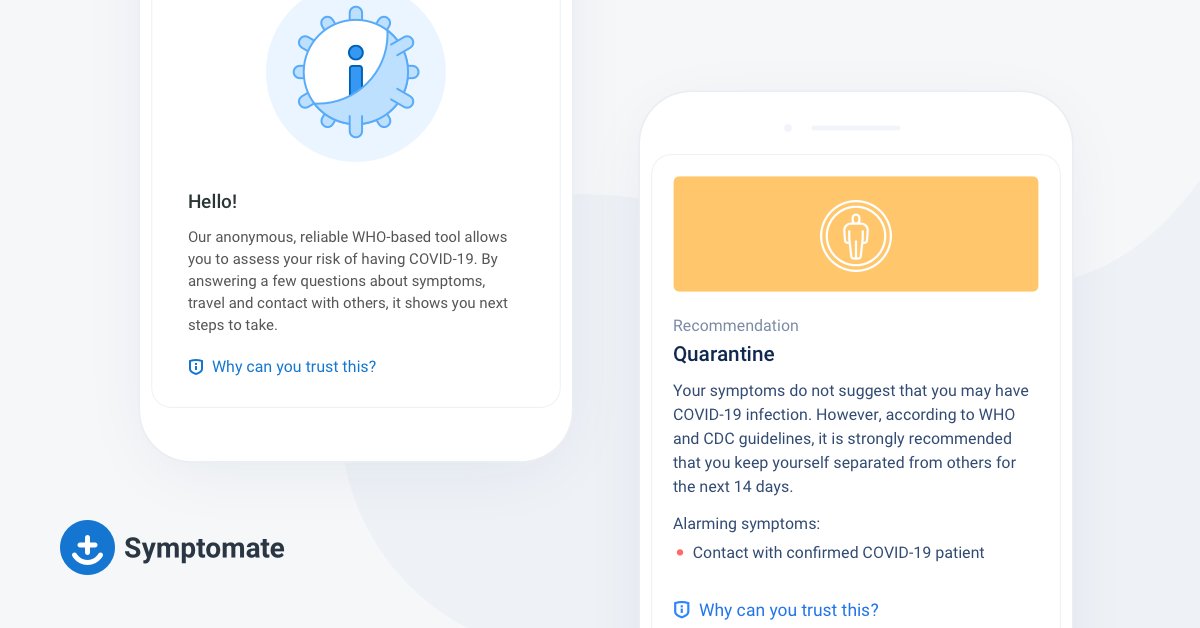 Wondering if your symptoms indicate #COVID19? Remember that Symptomate can help you evaluate them online, tell the risk of having coronavirus, and suggest recommendations aligned with the local guidelines. Don't take the risk; care about your health.