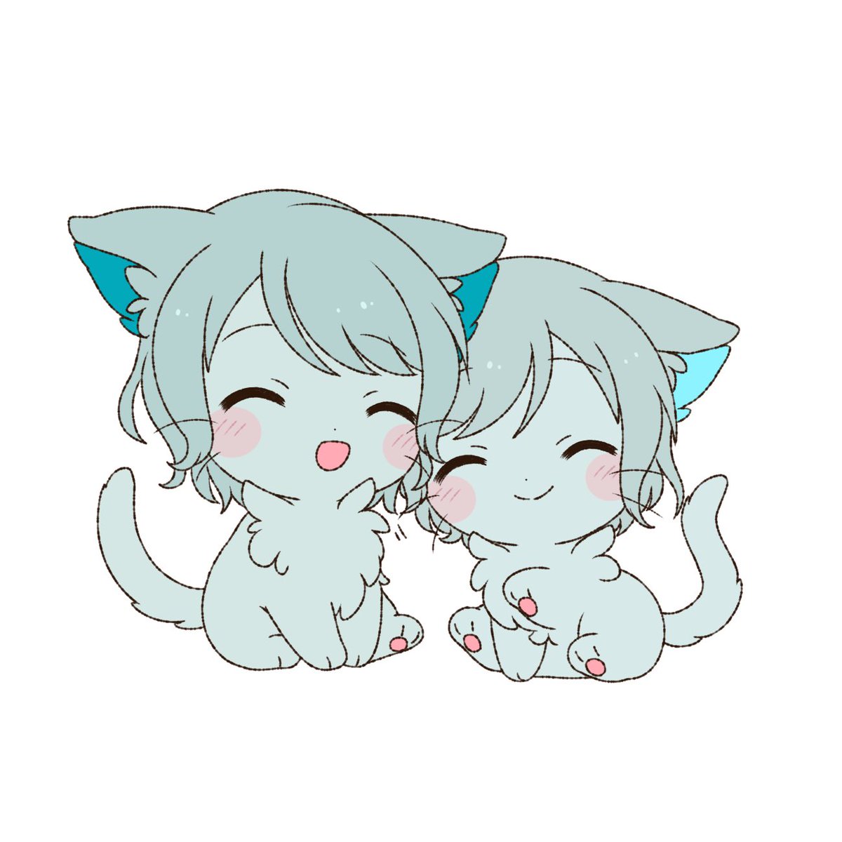 hikawa hina ,hikawa sayo animalization closed eyes cat siblings twins 2girls smile  illustration images