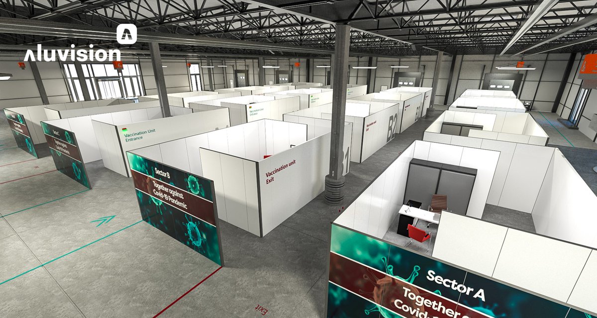 Het #vaccineren van de samenleving komt steeds dichterbij. Het opzetten van #vaccinatiecentra dus ook.

Wij werken met het modulaire framesysteem van #aluvision en kunnen elke denkbare samenstelling realiseren.

#rivm #GGDBrabantZuidoost #coronavirus #priklocatie #covid19