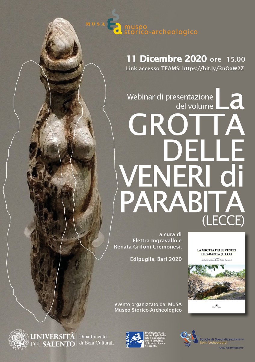 MusaUnisalento's tweet image. Domani 11 dicembre alle ore 15:00 presenteremo il volume &quot;La Grotta delle Veneri di Parabita (Lecce)&quot; curato da Elettra Ingravallo e Renata Grifoni Cremonesi e pubblicato da Edipuglia.
 bit.ly/3nOaW2Z
#buonenotizie #preistoria #Salento #grottadelleVeneri #Parabita