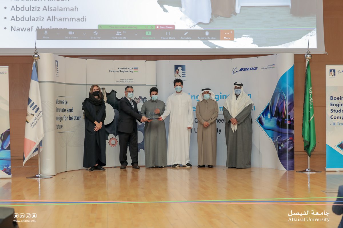 Alfaisaluniv's tweet photo. أقيم اليوم حفل التكريم للفائزين بمسابقة بوينج الأولى لطلبة الهندسة والتي تقام بالتعاون مع كلية الهندسة في #جامعة_الفيصل، وذلك بحضور معالي رئيس الجامعة الدكتور محمد آل هيازع وعدد من تنفيذيي شركة بوينج. https://t.co/WBXadKhGea