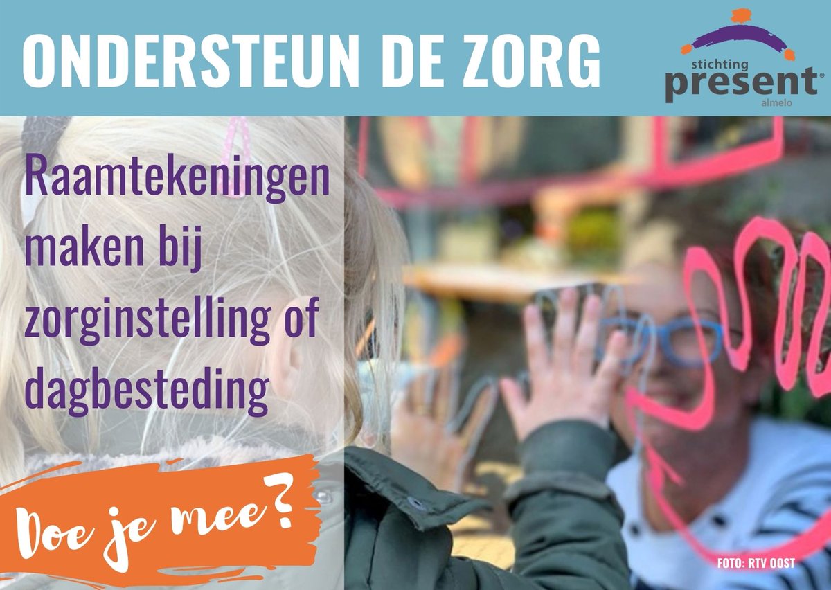 Nieuwe actie vanaf januari 2021: wie doet er mee? raamtekeningen maken en maak mensen blij! Aanmelden: stichtingpresent.nl/almelo/nieuws/…  
#eenkleingebaar #omdenken #coronaproof #opvrolijken #helpen #zorg #impact #almelo #nietalleen #creatief #lol
