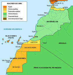(4) Francia impuso como condición para su apoyo que Marruecos se anexionase el territorio al norte del paralelo 27º 40´, pues dicha frontera había sido pactada por Francia y España tras la constitución del protectorado de Marruecos. Las operaciones costaron 400 muertos a España.