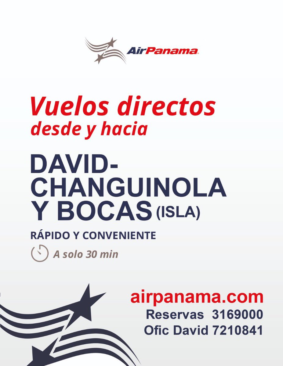luchoeleta's tweet photo. Nuevos servicios desde Ciudad de David a Changuinola diario y a Bocas Islas Los Lunes y Viernes.     Para mas info o Resevas 316-9000  o visita https://t.co/wKyFNbQ7bh https://t.co/ABd8smWlD1