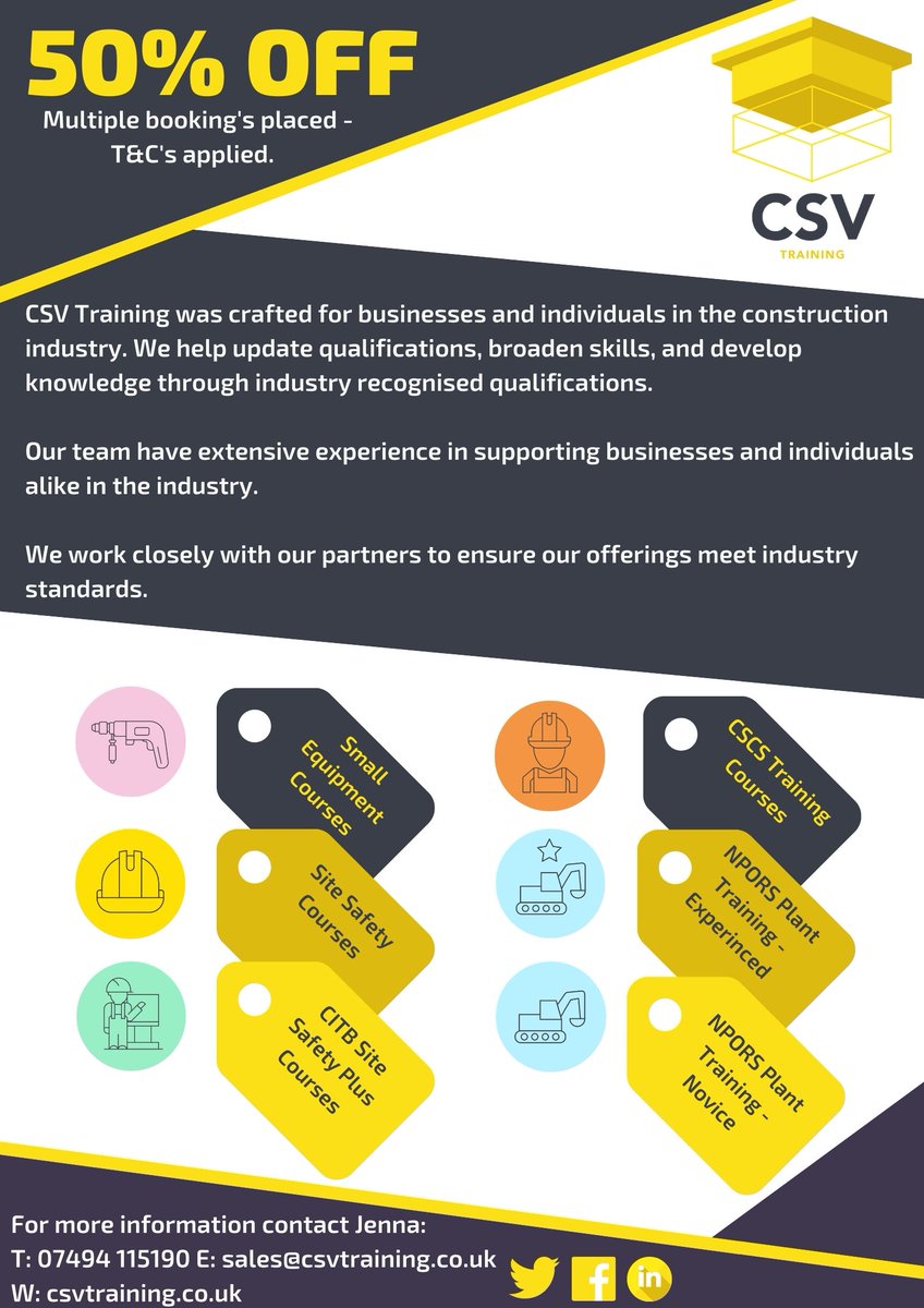 CSVTraining's tweet photo. 🦺 Are you looking to upskill your construction work force? 
We have various courses arranged in the forthcoming months!! If you would like to take advantage of our current discounts contact us today for more information. 
https://t.co/bb8asfhdql https://t.co/Dc4PunbtSS
