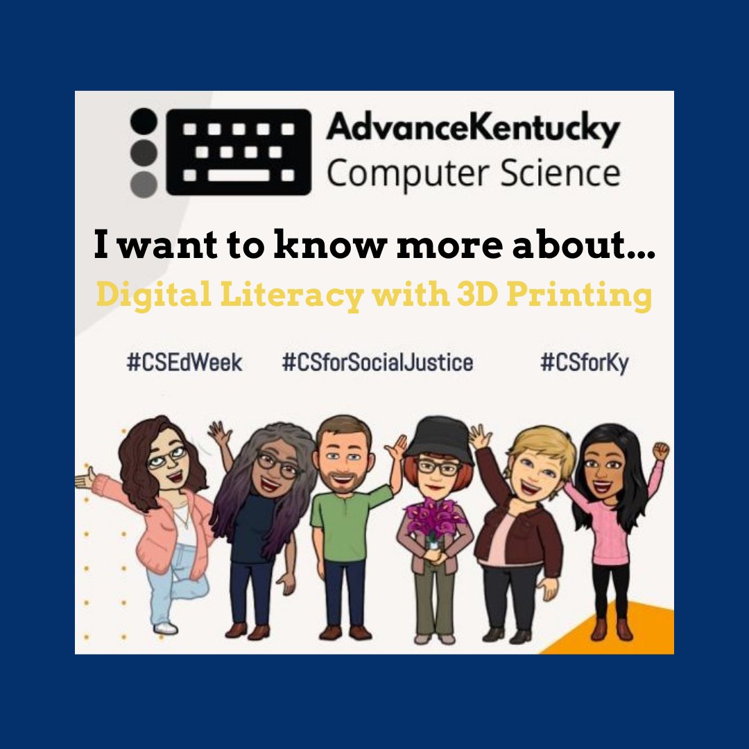 AdvanceKentucky's tweet photo. Happy #CSEdWeek 2020! Do you want to learn how to implement 3D printing into your classroom and offer it as a dual-credit course through @kctcs for your students? For more information check out https://t.co/EODnnmltT6. #CSforKY #CSforSocialJustice https://t.co/SPzuzdJHkU