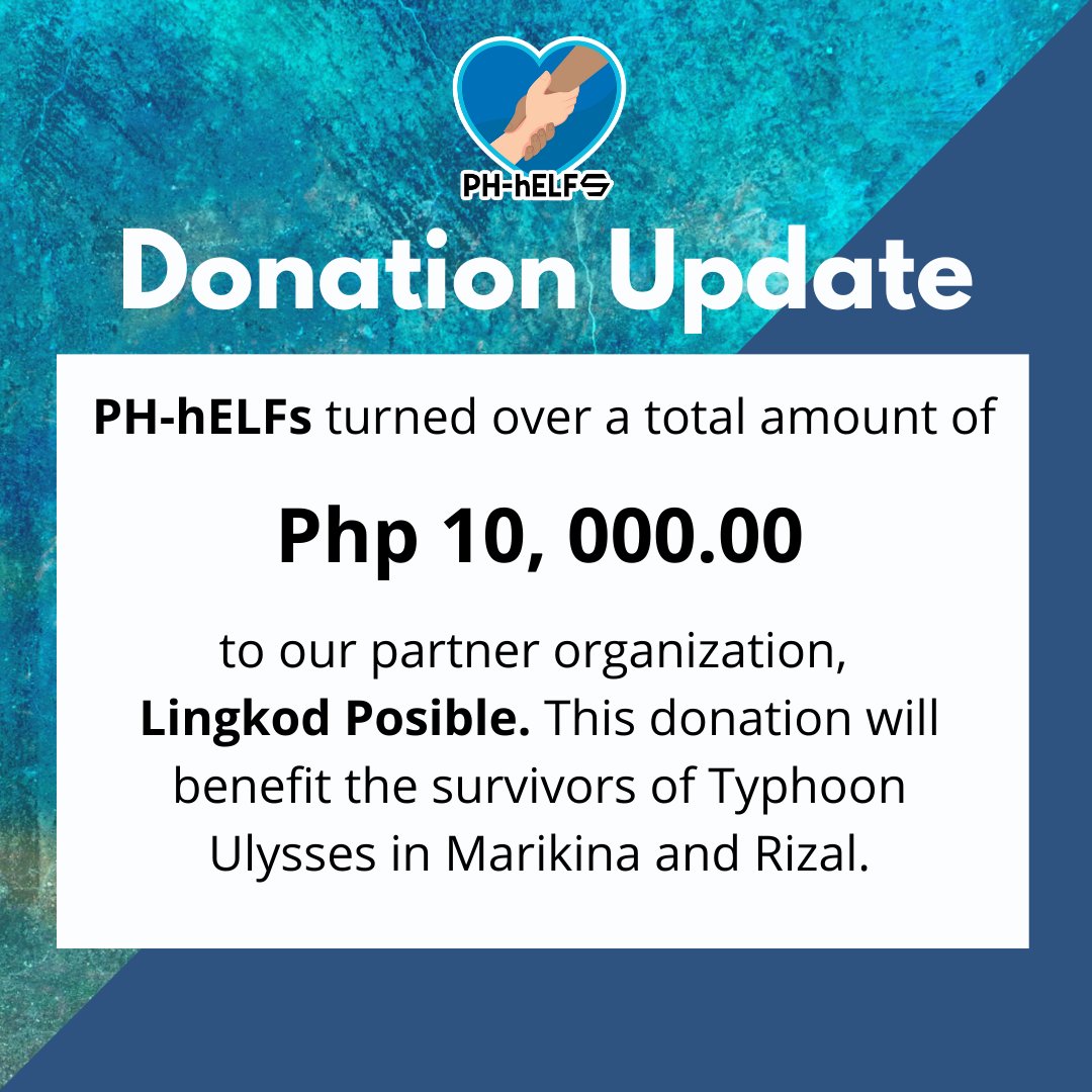 PHhELFs's tweet photo. Hello!

Team PH-hELFs has already turned over the donations to Lingkod Posible last December 7, 2020.

We would like to thank the donors who supported our cause. 

#SJ_Gives_hELF 💙 https://t.co/E7inUgABgo
