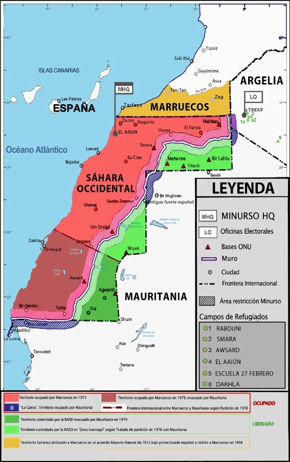 (29) Mientras la prensa se dividía: por ejemplo, ABC apoyaba al gobierno, y Cambio 16 lo consideraba una traición. En febrero de 1976 se retiraban las últimas fuerzas españolas del Sáhara. Mientras, la guerra de Marruecos y Mauritania contra el Frente Polisario era ya un hecho.
