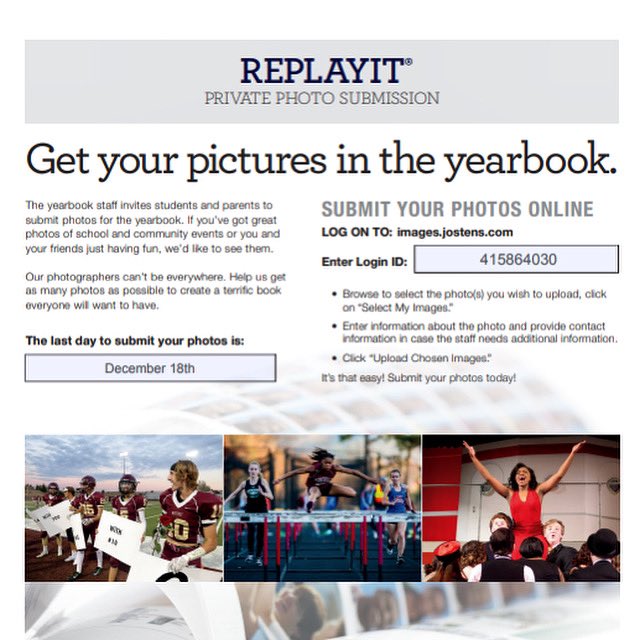 Want to see your photos in the yearbook? Check out how you can submit them to the yearbook staff! See image for details. Deadline #1: December 18th.