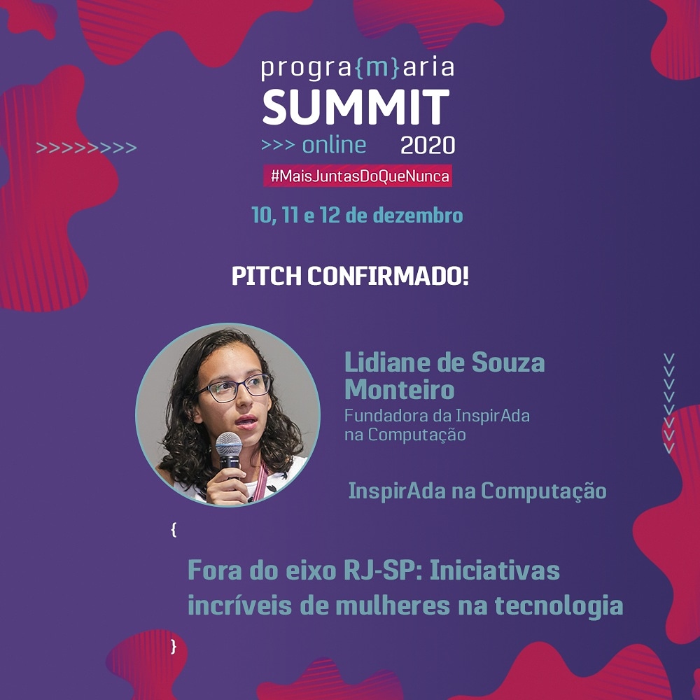 InspirAdaNaComp's tweet image. É hoje! Começa a @programaria Summit e vamos apresentar um pitch, representadas por @Lidy_Monteiro 🥰👩‍💻♥️ O evento como um todo está com uma programação maravilhosa! Vemmmmm 🚀⭐♥️ #ProgramariaSummit