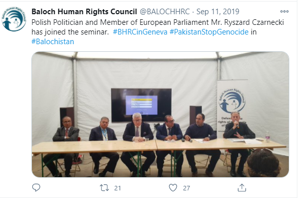 The  @DisinfoEU report mentions a MEP Czarnecki who often appears in events against Pakistan and here he appears for the same organization BHRC, which was addressed by Taha Siddiqui and Goraya. This dude also takes deep interest in PTM issues.