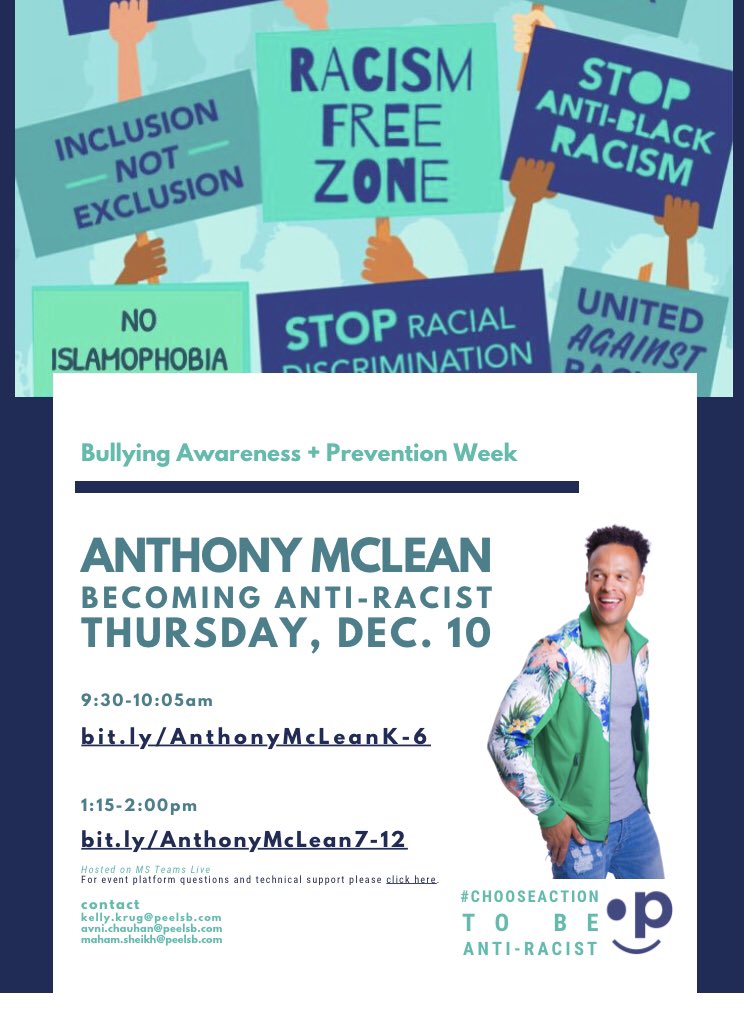 PeelABCNetwork's tweet photo. @ClimatePeel Looking forward to @anthonymclean presentations @PeelSchools today on Becoming Anti-Racist #chooseAction to be Anti-Racist Week 2020 https://t.co/n3r5oJPJHA