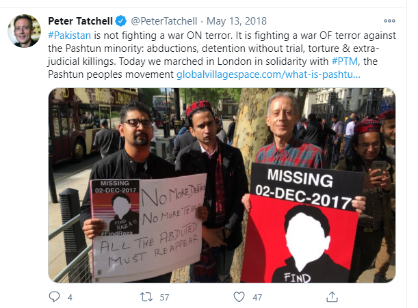 Another figure who was hosted by BHRC is Peter Tatchel, who also somehow takes deep interest in PTM and Missing persons.