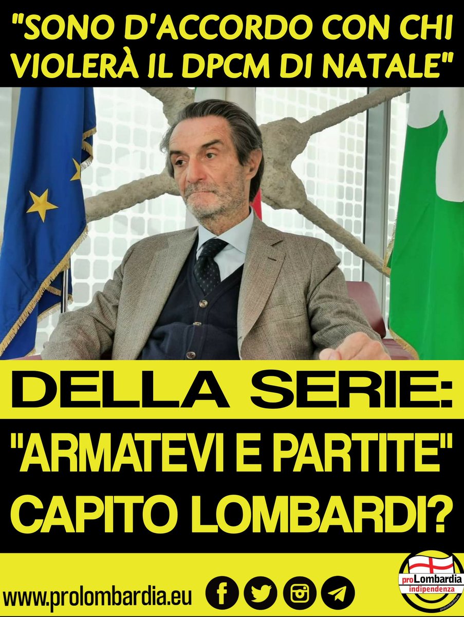 proLombardia's tweet photo. PROCLAMI MA ZERO AZIONI:
IL LIVELLO DI SERIETÀ DI QUESTA POLITICA

Il governo CONTE, dopo divieti eccessivi, EQUIPARA la Lombardia al resto d'italia. 
I Comuni di poche MIGLIAIA di abitanti sono equiparati a METROPOLI di milioni: così molti LOMBARDI passeranno le Feste da SOLI. https://t.co/9TAk0sLMuD
