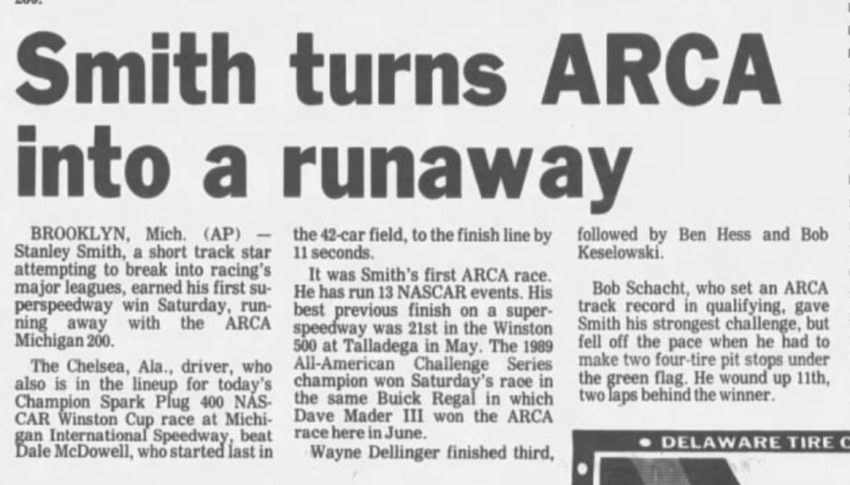 Smith drove a part time Cup schedule in 1991 and 1992, bringing Interstate Batteries into NASCAR. He won the ARCA race at Michigan in August '91. At the start of 1992, Interstate also began sponsoring Joe Gibbs Racing. They left Smith at the end of 92.