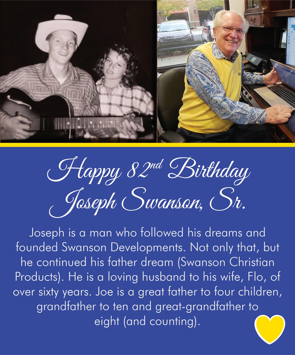 Swansondevelops's tweet photo. Happy 82nd  Birthday Joseph Swanson Sr.! We are so thankful for all that he has done for Swanson Developments and the Middle, TN community! Be sure to tell him Happy Birthday in the comments below! 
#iheartSwanson #HappyBirthday https://t.co/Fnm8UDdFFQ