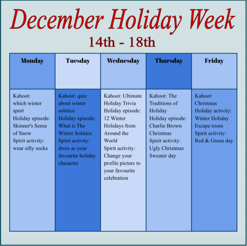 It's Holiday Week at VLHS December 14-18!