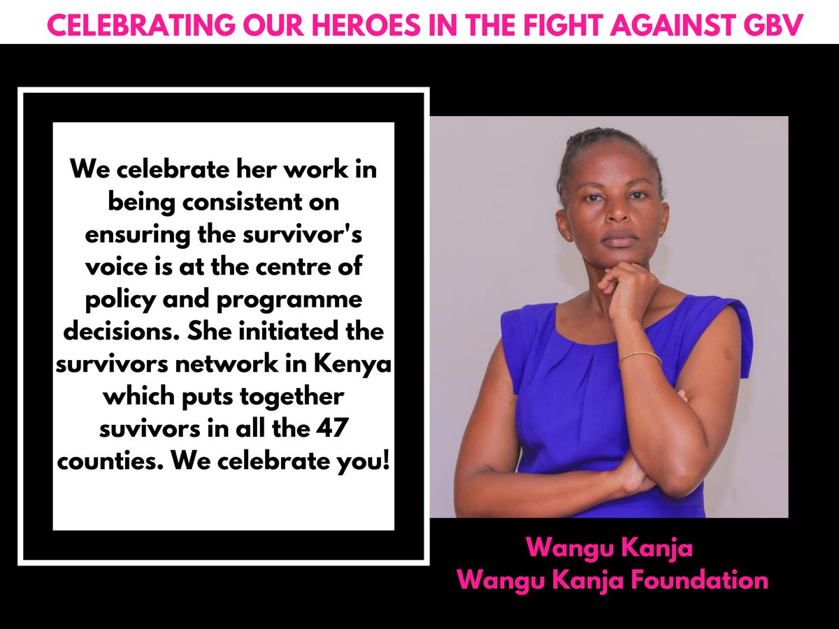 WomensRunKE's tweet photo. We celebrate the work of @kanja_wangu  at the @WanguKanja today on the #IHRD2020. She has been consistent on ensuring the survivor's voice is at the center of policy &amp; programme decisions. Wangu initiated the survivor's network in all the 47 counties in Kenya. #16Days #EndGBV https://t.co/1836G64hf5