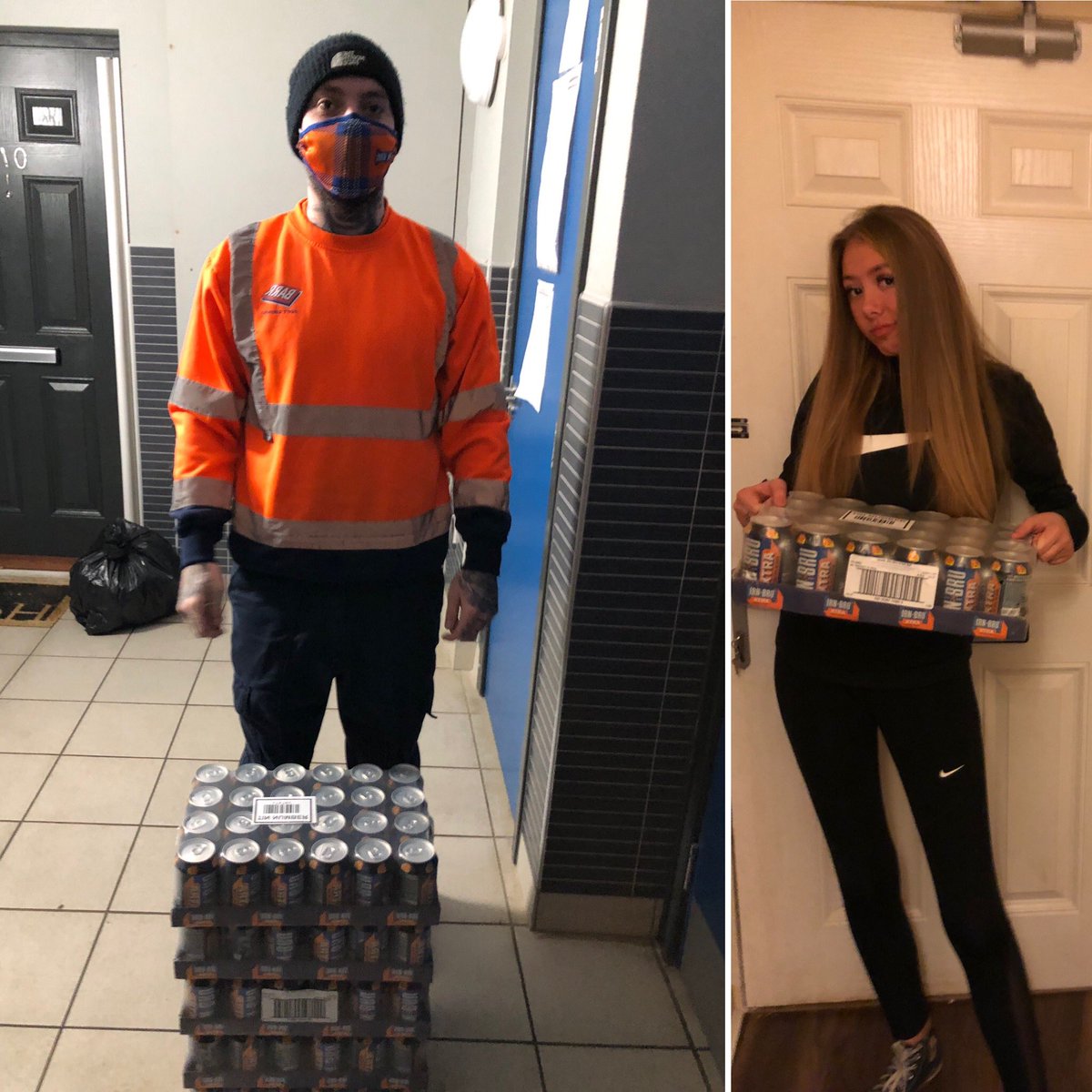 LornaGaffney's tweet photo. @irnbru @AspireCharity @aspirehousing At 8am when my door was chapped the day  got off to a great start with @irnbru ❤️ The lovely delivery boy dropping off 5 cases of irn bru ❤️🙌 this will be a refreshment for Christmas dinner 🥘 Thanks for the donation ❤️🙌 https://t.co/7AQfEeOy2X
