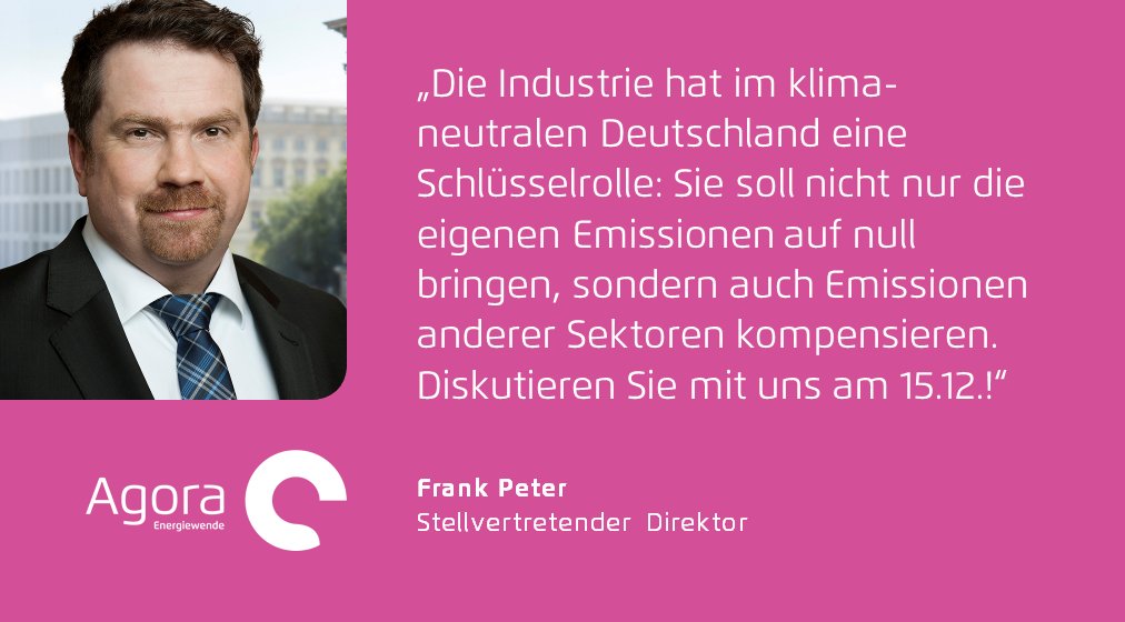 Unser nächster Deep-Dive #klimaneutral2050: Industrie! Wie eine traditionell CO2-intensive Branche auf den klimaneutralen Pfad kommt, stellen wir kommenden Dienstag, 15.12. ab 11h vor. Kommentare u.a. vom @BMWi_Bund &amp; <a href="/thyssenkrupp/">thyssenkrupp</a>. Jetzt anmelden: agora-energiewende.de/veranstaltunge…