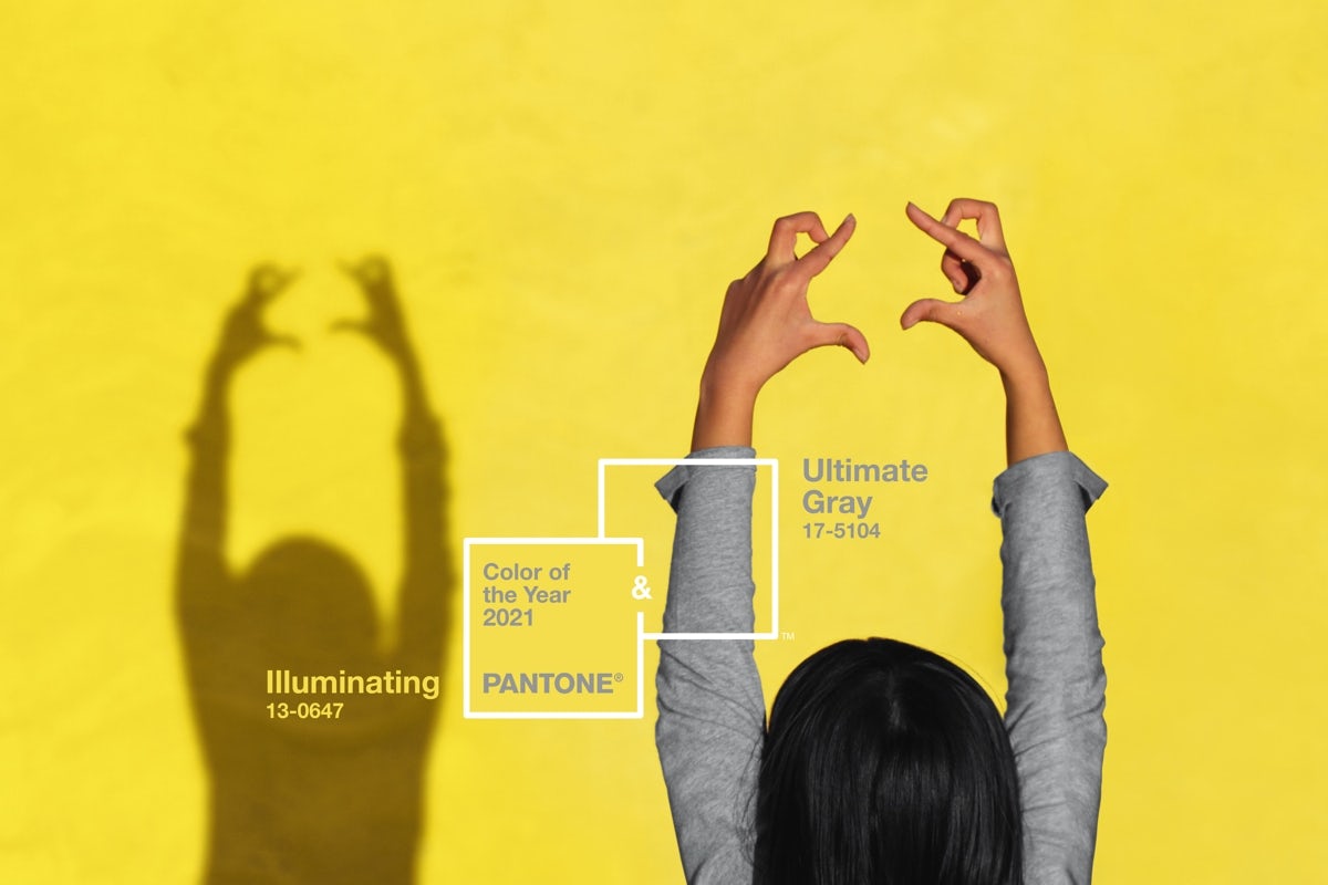 CreativeReview's tweet photo. After a relentlessly horrible 2020, @pantone has opted for a double colour of the year, selecting grey and yellow to convey “a message of strength and hopefulness” https://t.co/SUO6mDK718 https://t.co/DYiw6UworR