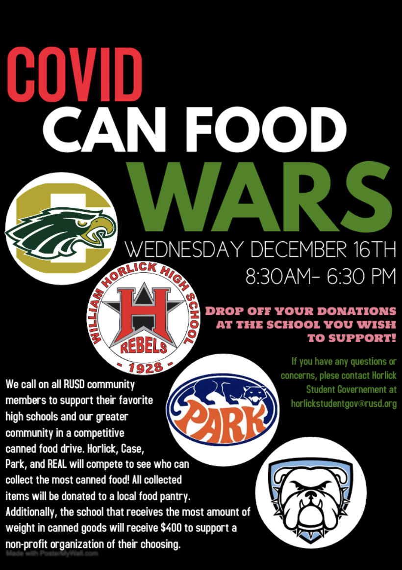 Case, Horlick, Park and R.E.A.L. are competing to see which school can collect the most canned food! All collected items will be donated to a local food pantry, with the winning school receiving $400 to donate to a non-profit of their choice!