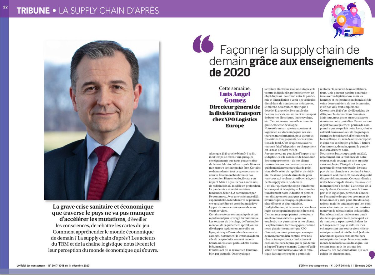 ➡️ Voici dans son intégralité la #Tribune de Luis Gomez , Directeur général de la division Transport chez <a href="/XPOLogistics_Eu/">XPO in Europe</a> !

📍À retrouver aussi dans notre magazine du 11 décembre !