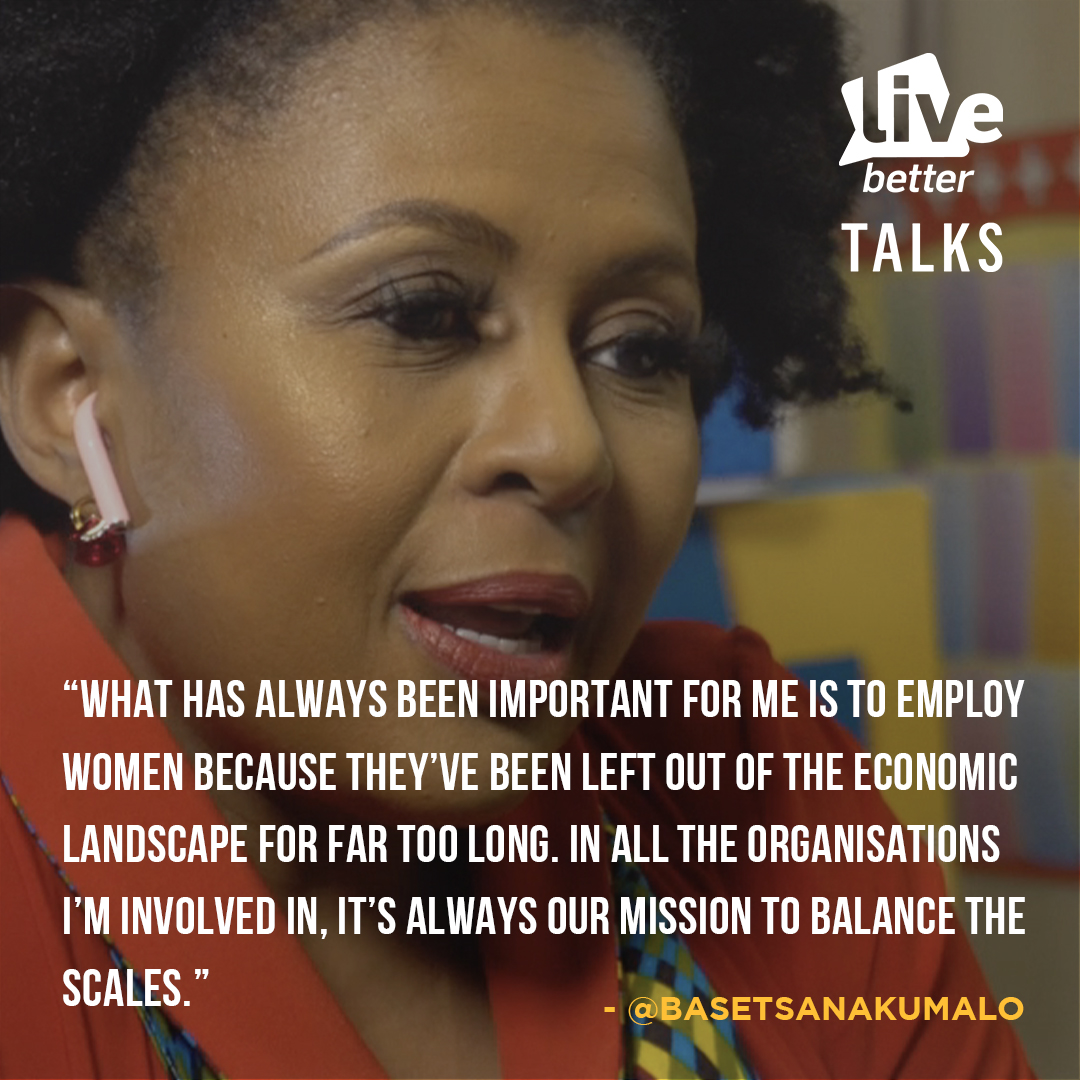 LiveBetterTalks's tweet photo. "What has always been important for me is to employ women because they've been left out of the economic landscape for far too long. In all the organisations I'm involved in, it's always our mission to balance the scales." - @basetsanakumalo 

#LiveBetterTalks https://t.co/8xkCieAf94