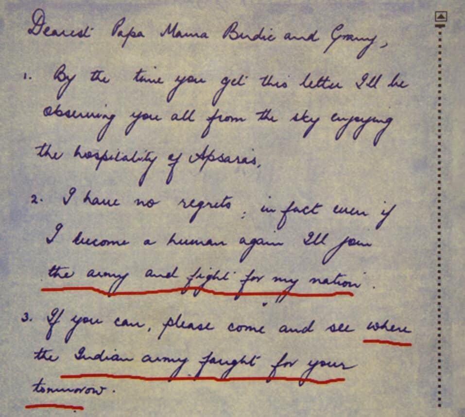 On the other hand Captain Thapar having some kind of premonition before leaving for this attack wrote to his father ‘by the time you get this letter I will be observing you all from the sky.’ While he was stationed in Kupwara Captain Thapar had bonded with a 6 year old girl+