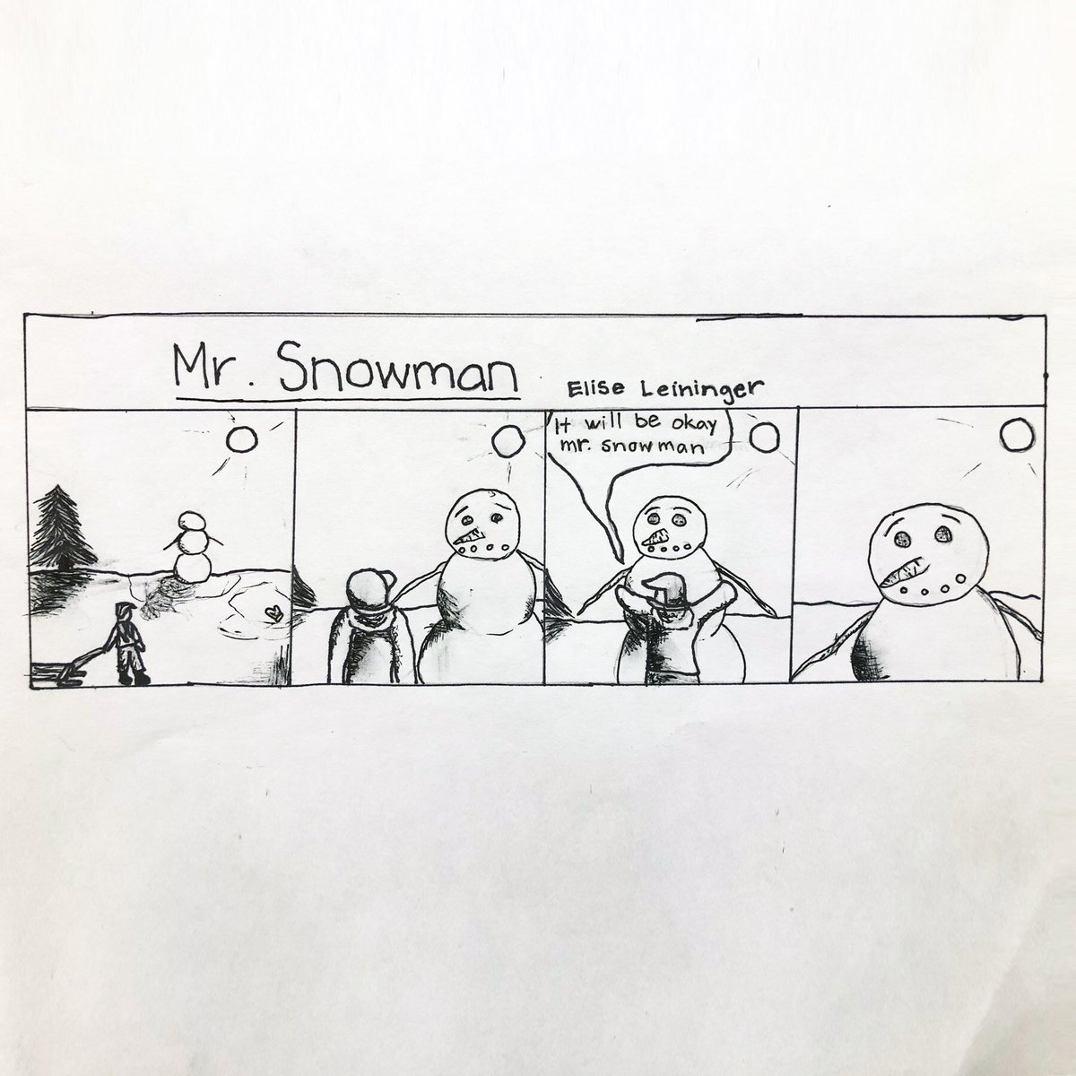 NAHS_Bburg's tweet photo. Intro to 2D students Brady, Abby, Elise and Ethan created some great comics that are sure to make you smile. Enjoy! #comics #comicstrip #nahs #bhs #brownsburg https://t.co/wd0PVPhtxJ