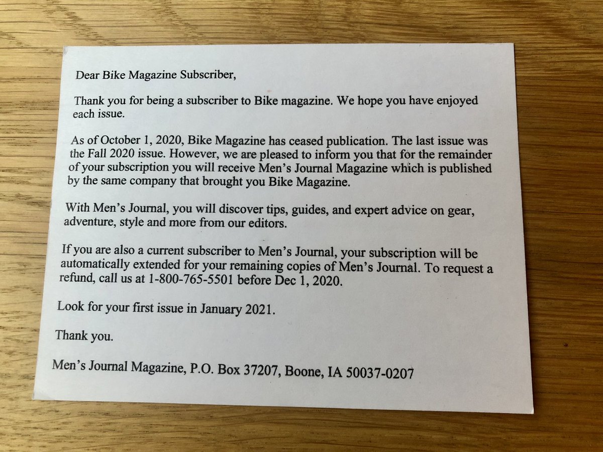 Dear 20+ year subscriber to one of the finest ever print MTB magazines. We’ve stopped printing the magazine and made all the staff redundant but instead of refunding the remainder of your subscription, we’re going to send you a copy of some irrelevant cr*p each month instead #no