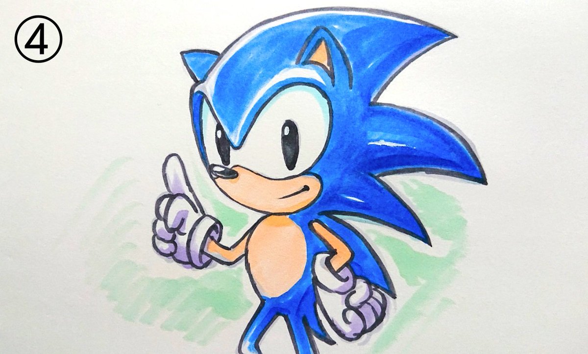 よーし今日は唐突かつ無理矢理ソニックの描き方を教えちゃうぞ 丸を描きます ヘイカのイラスト