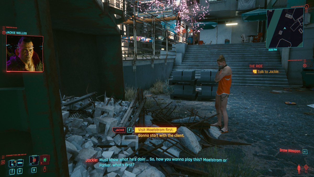 Having a nice look around, now. I particularly like this chap in a dog collar and orange vest who doesn't know what to do about a spilled skip full of building debris. A real problem.