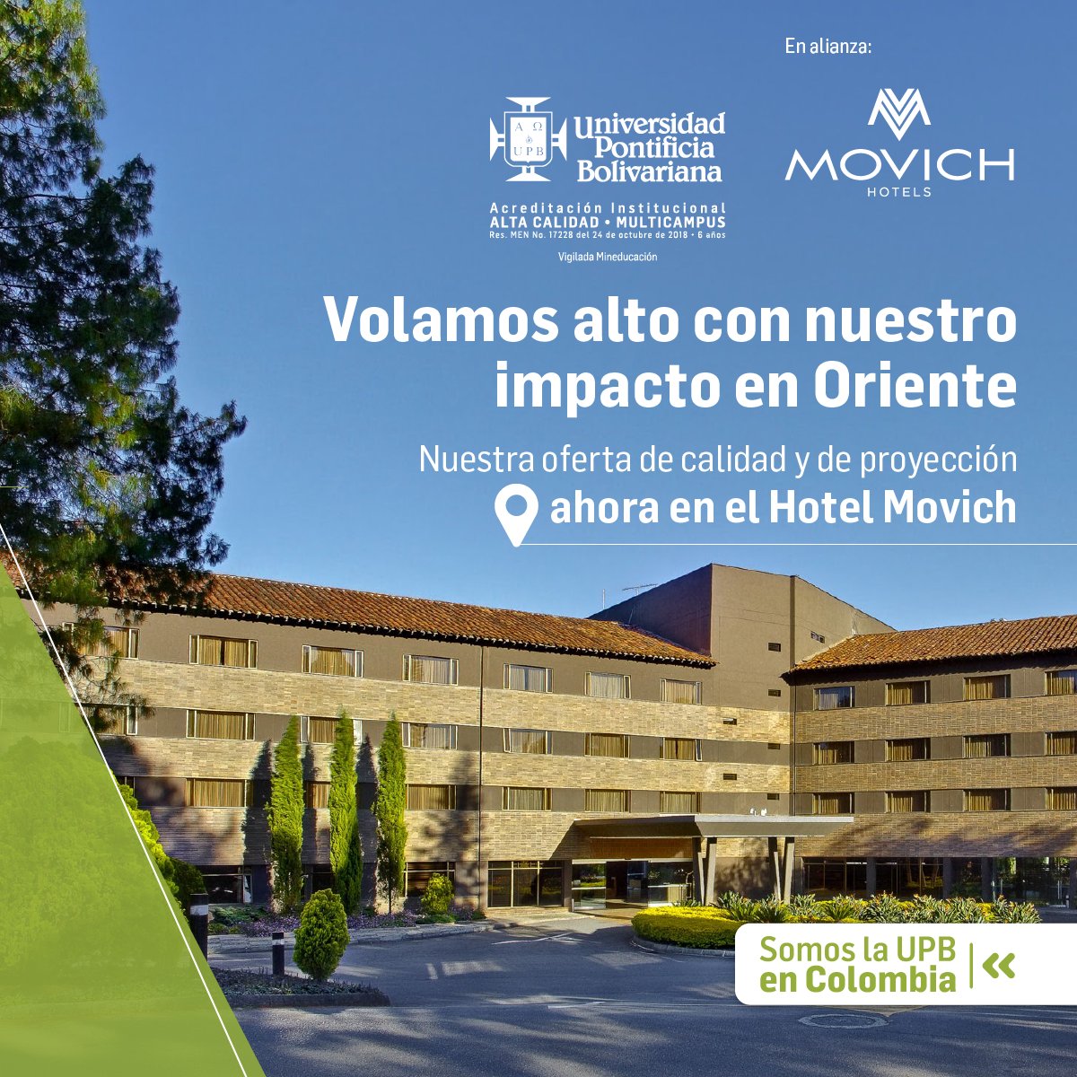 upbcolombia's tweet photo. 😄 Ahora encontrarás nuestra Sede de #UPBOriente en @movichhotels y podrás disfrutar de muchos beneficios por ser parte de nuestra #FamiliaUPB ❤️🍃 https://t.co/iyYJHbj0ys