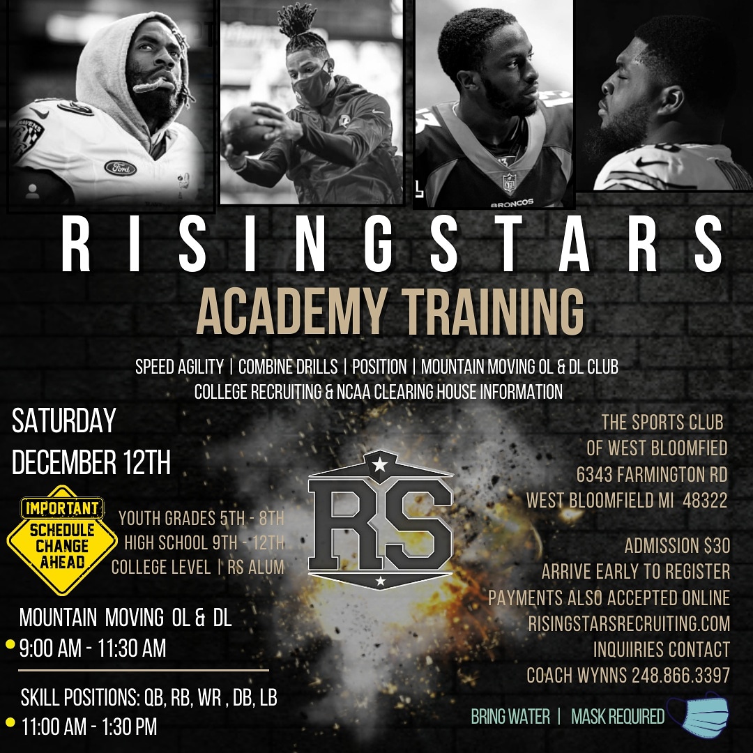 RisingStars6's tweet photo. R I S I N G  S T A R S Academy Training Schedule Update: Saturday 12/12
See Flyer for details...
The Sports Club of 
West Bloomfield 
$30 Admission | Arrive early to register, payments also accepted online. 
risingstarsrecruiting. com https://t.co/3bB7ATZk2a