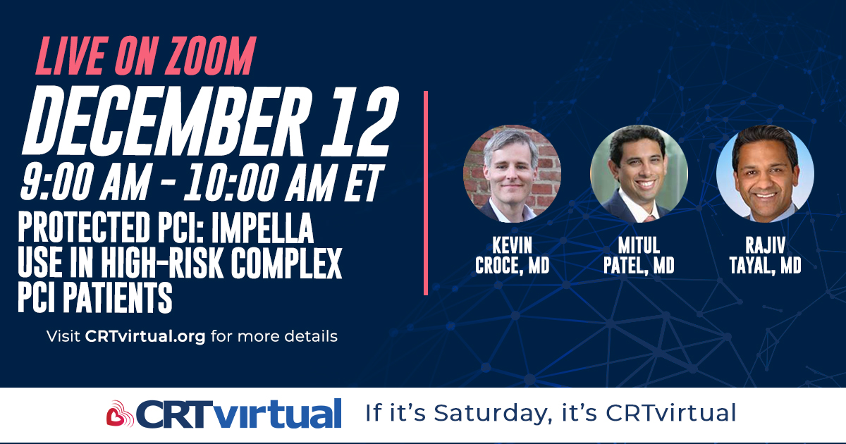 CRT Meeting (@crt_meeting) on Twitter photo Course Directors <a href="/ron_waksman/">Ron Waksman</a> and <a href="/DorBen/">Itsik Ben Dor</a> welcome Drs. <a href="/kevinjamescroce/">Kevin Croce MD, PhD</a> <a href="/MitulPPatel1/">Mitul P. Patel</a> and <a href="/RajTayalMD/">Raj Tayal</a> this Saturday at 9 am for a special session on Protected PCI. To view agenda and details, visit #CRTvirtual.
crtvirtual.org/protected-pci-… Course Directors <a href="/ron_waksman/">Ron Waksman</a> and <a href="/DorBen/">Itsik Ben Dor</a> welcome Drs. <a href="/kevinjamescroce/">Kevin Croce MD, PhD</a> <a href="/MitulPPatel1/">Mitul P. Patel</a> and <a href="/RajTayalMD/">Raj Tayal</a> this Saturday at 9 am for a special session on Protected PCI. To view agenda and details, visit #CRTvirtual.
crtvirtual.org/protected-pci-…