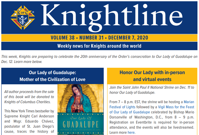KofC15719's tweet photo. Here's how Knights are preparing to celebrate the 20th anniversary of the Order's consecration to Our Lady of Guadalupe on Dec. 12: https://t.co/camimDt8nE https://t.co/yq8Unto455