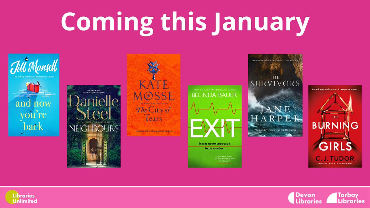 Here are some brilliant new books that will be coming in January. Reserve your favourite now online or call in. #newbooks #lovelibraries
@cjtudor @katemosse @JillMansell @BelindaBauer 
@daniellesteel @janeharperautho