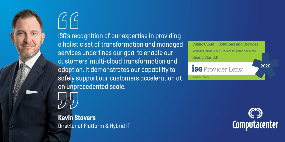 Computacenter's tweet photo. We are delighted to have been named a Rising Star in Managed Public Cloud Services by ISG in their Provider Lens Quadrant report for Public Cloud Solutions &amp; Services 2020, highlighting our continued commitment to public cloud services.

Press release: https://t.co/EULOLRScca https://t.co/HXKewt2X4o