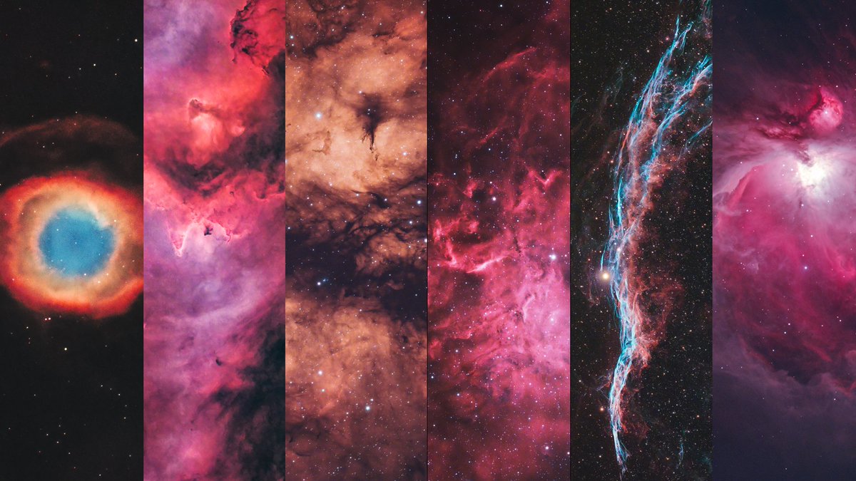 Colors in Space! 

From left to right: Helix Nebula, Soul Nebula, Butterfly Nebula, Flaming Star Nebula, Veil Nebula, Orion Nebula.

Each of these photos was captured using the incredible QHY268C camera - (New Video: youtu.be/R_OzxIFd698)

#astrophotography