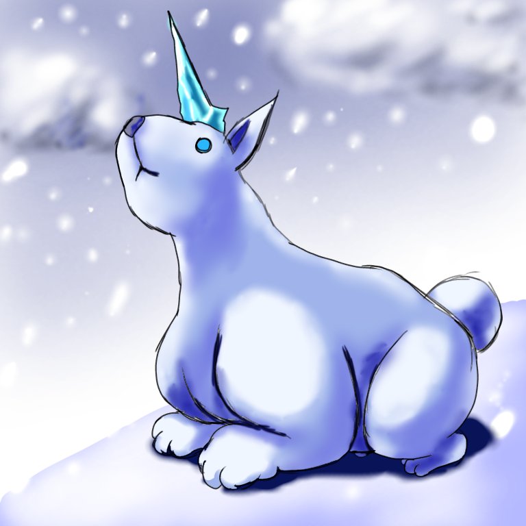 リラ アイシクル そういえば雪原地帯に適応したモンスターを描いた事無かった気がすると言う事で最近登場した新モンスター アルミラージ 本来アルミラージとは一角ウサギのような生物であり雪兎を指す名前ではないのだけど ポケモンのリージョン