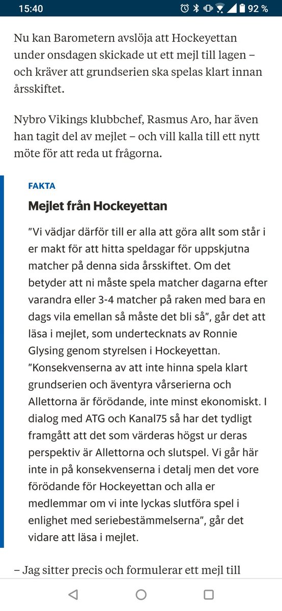 koffus's tweet photo. Del av mailet som är utskickat från hockeyettan. Är det på riktigt? Vet inte om man ska skratta eller gråta.  @Mjornberg https://t.co/ocKYmtsybl