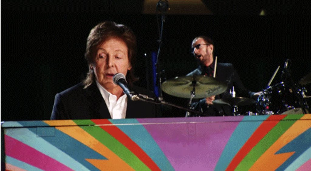 End thread - Paul and Ringo at the 56th Grammy Awards with Paul’s rainbow piano 