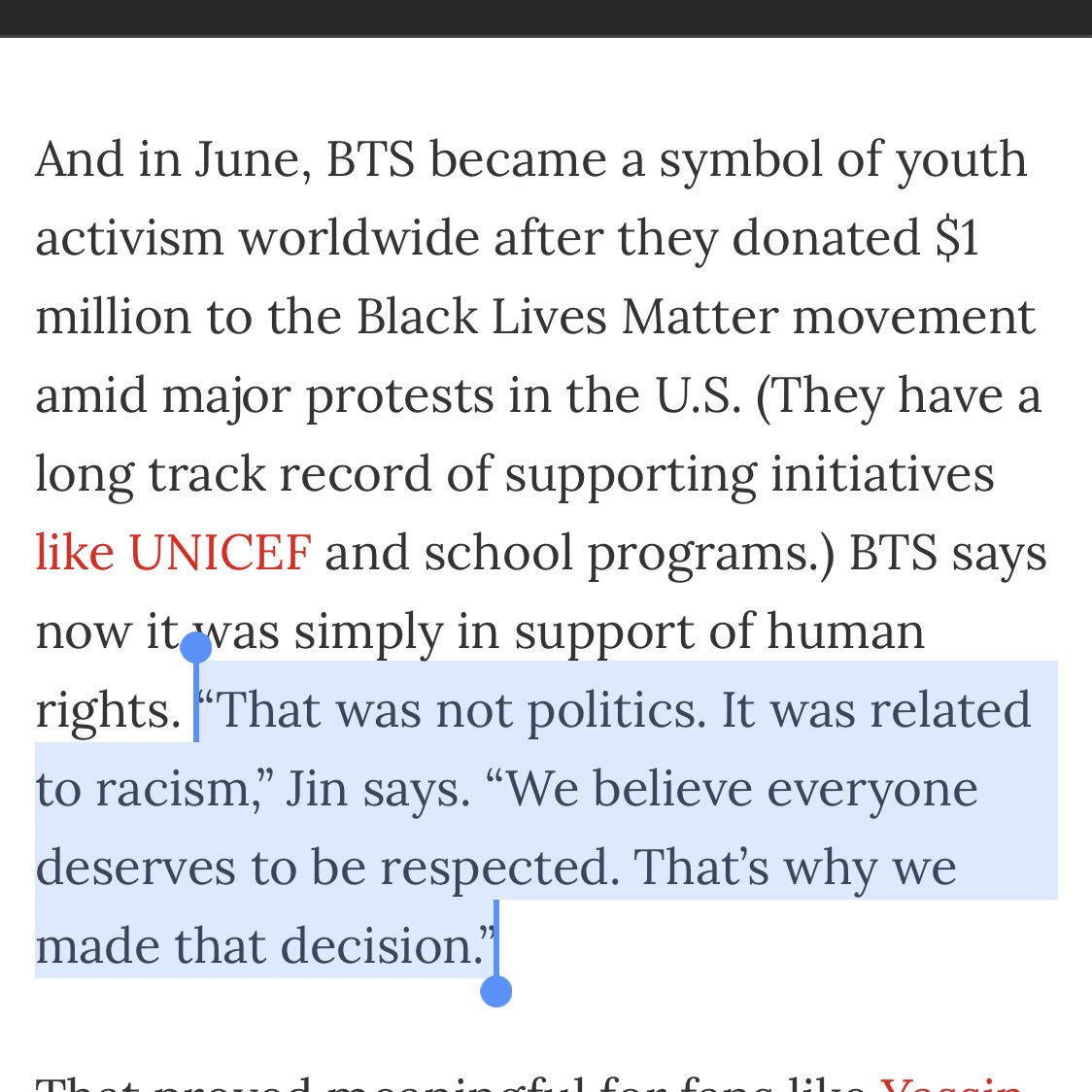 prodK0YA's tweet image. seokjin said that supporting the BLM movement was not about politics but about believing that everybody deserves respect... and that prejudice should never be tolerated and has no place in the world... i love him