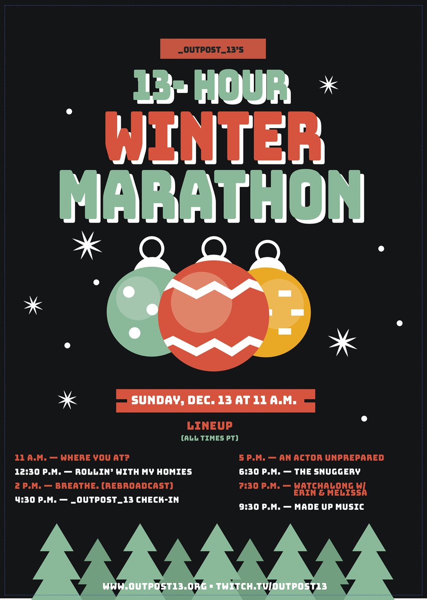 @twitchpromoters 13-Hour Winter Marathon! Sunday, Dec. 13th at 11 a.m. PT, Rebroadcast and talk back of the play "Breathe - a form of art activism fusing cinema, performance art &amp; artistic swimming" plus the return of "Made Up Music" and more of your favorite shows! #comedy #inclusionmatters #BLM