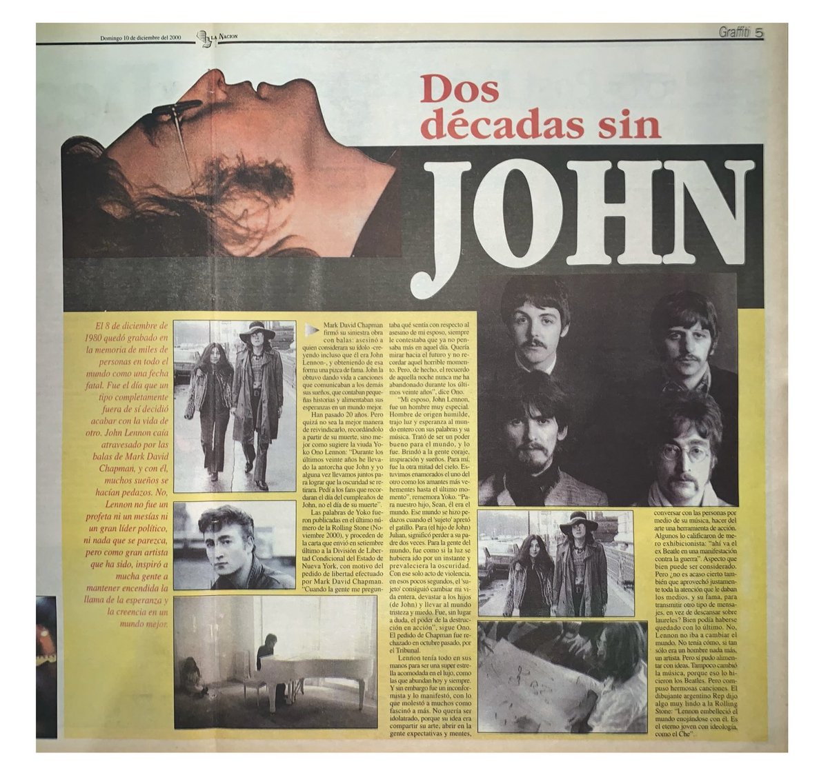 #tbt la Revista “Graffiti” del Diario La Nación publicaba este artículo sobre John Lennon hace exactamente 20 años