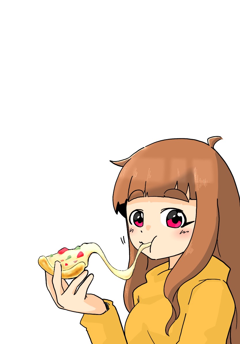 1girl pizza solo food eating brown hair holding pizza  illustration images